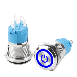 Кнопка антивандальна металева 16мм (синя) 24V без фіксації