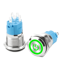 Кнопка антивандальна металева 16мм (зелена) 24V без фіксації