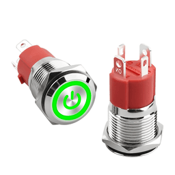 Кнопка антивандальна металева 16мм (Зелений) 24v 15A з фіксацією
