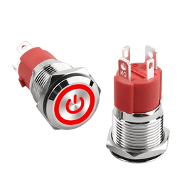 Кнопка антивандальна металева 16мм (Червоний) 24v 15A з фіксацією