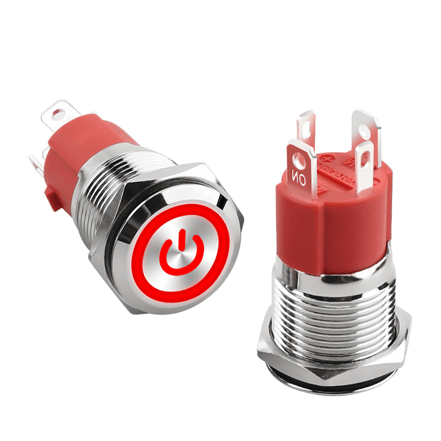 Кнопка антивандальна металева 16мм (Червоний) 24v 15A з фіксацією