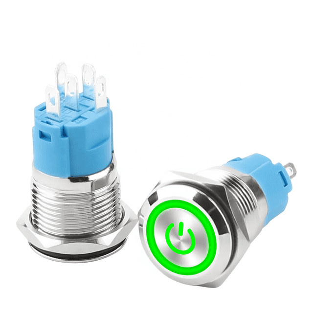 Кнопка антивандальна металева 16мм (Зелений) 24v з фіксацією