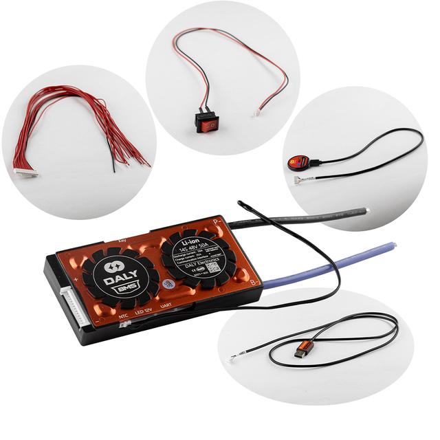 Плата BMS Smart (Bluetooth) DaLy, Li-ion, 48V, 14S, 50A, (симетрія, вологозахисна, з балансиром), UART, Bluetooth, кнопка включення