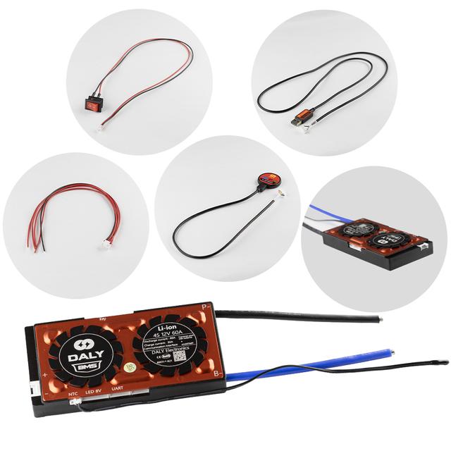 Плата BMS Smart (Bluetooth) DaLy, Li-ion, 12V, 4S, 60A, (симетрія, вологозахисна, з балансиром), UART, Bluetooth, кнопка включення