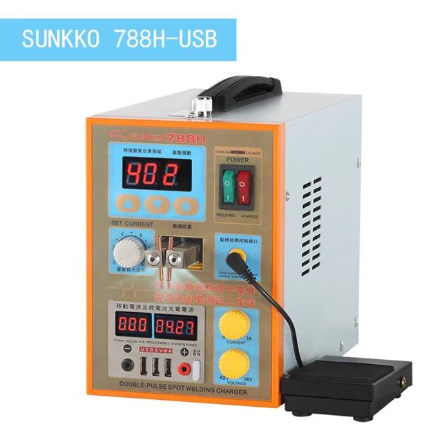 Апарат контактного точкового зварювання Sunkko 788H USB, з блоком живлення 36V 2A, для АКБ 18650, 21700, 2800 Wh